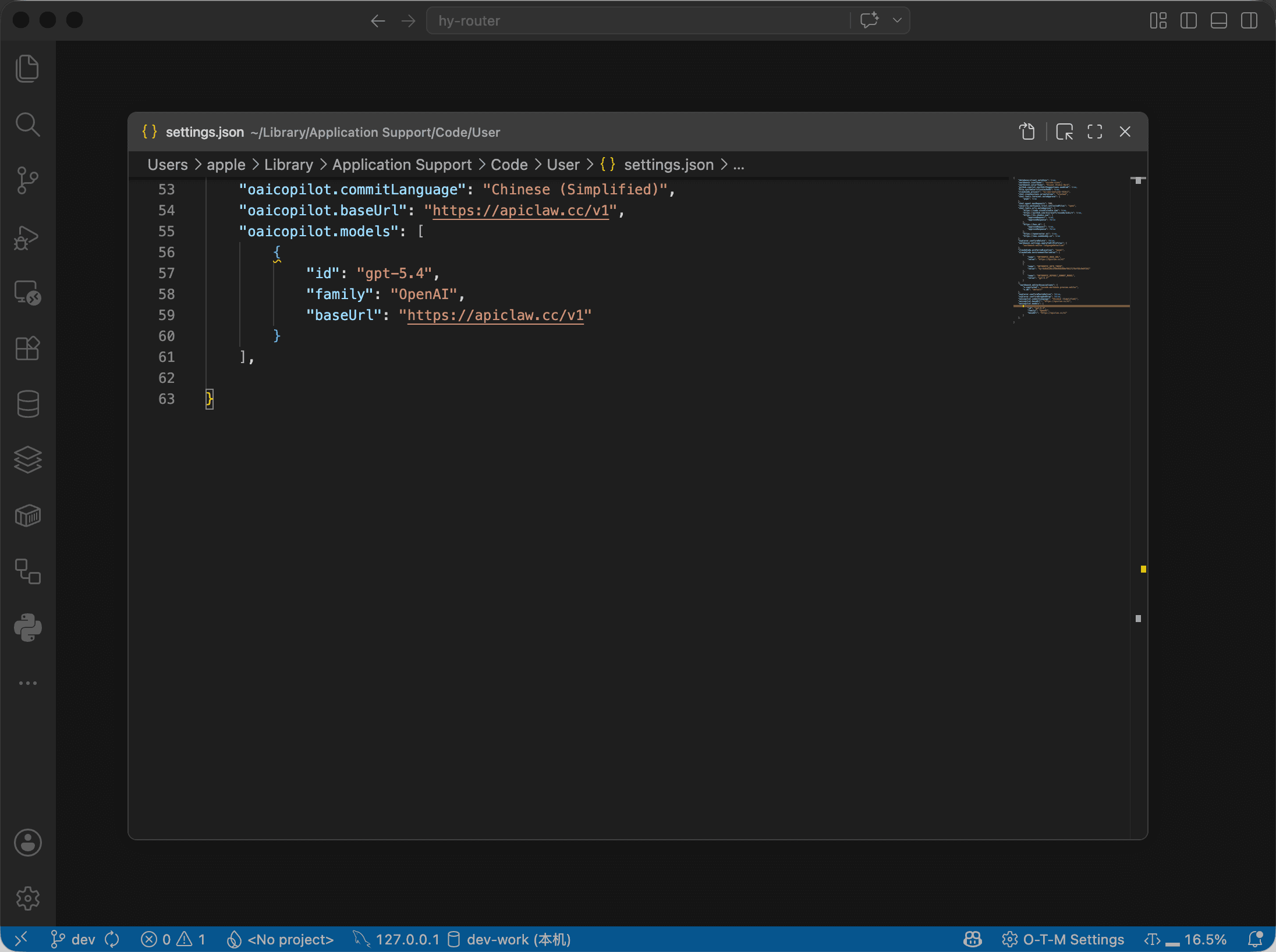 在 settings.json 中填入配置