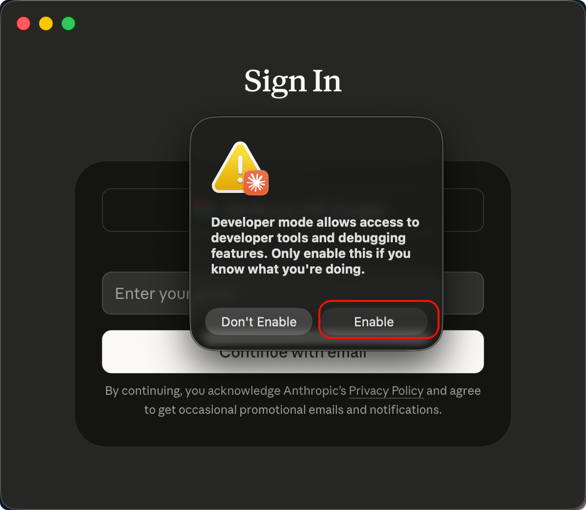 确认启用 Developer Mode